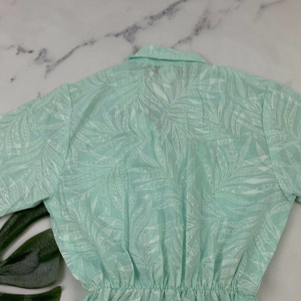 Womens Vintage Shirt Dress Size 8 Petite Mint Green Tropical Floral Midi Pastel - Picture 9 of 11